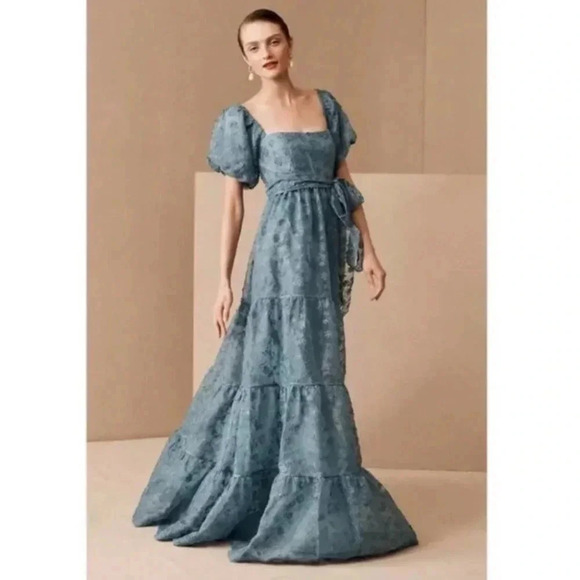 NWT Anthropologie BHLDN Beatrice Organza Maxi Dress Floral Blue Size 10 - Picture 1 of 14